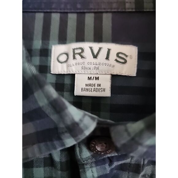 ORVIS Men's Shirt  Medium Blackwatch Green Blue Plaid Long Sleeve‎ Button Up - Picture 2 of 9